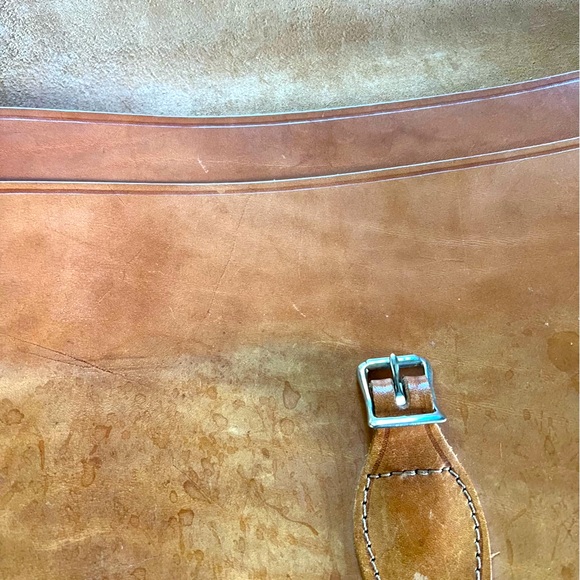 Large Vintage Leather Satchel Purse Shoulder Bag Oversized 70s Buckle Crossbody - Picture 7 of 10